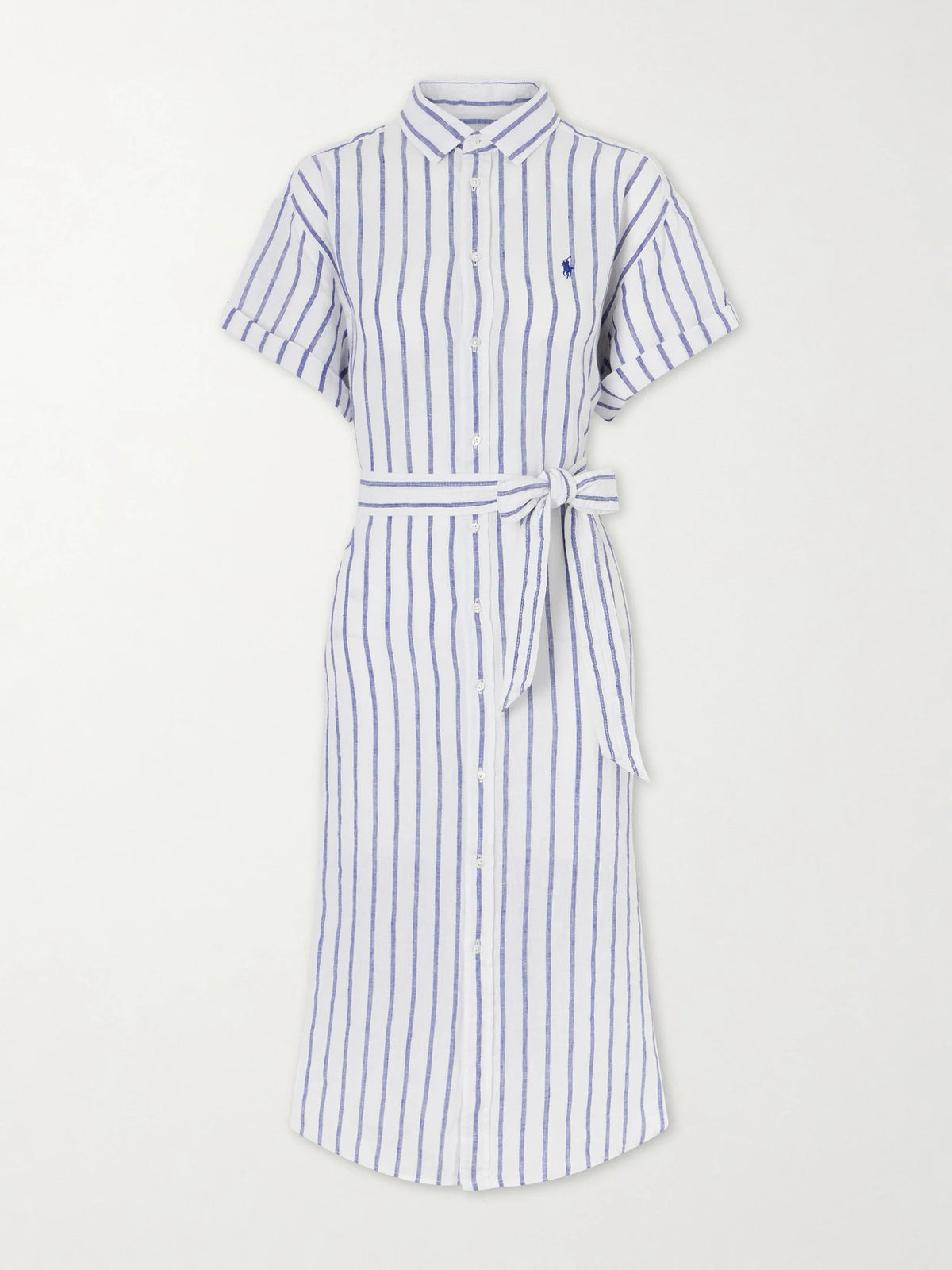 Belted Striped Linen Midi Dress