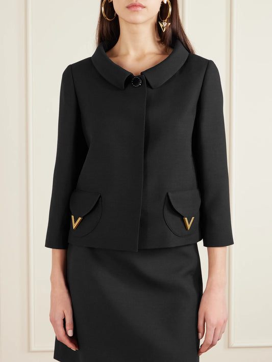 Button-detailed Embellished Wool And Silk-blend Crepe Jacket