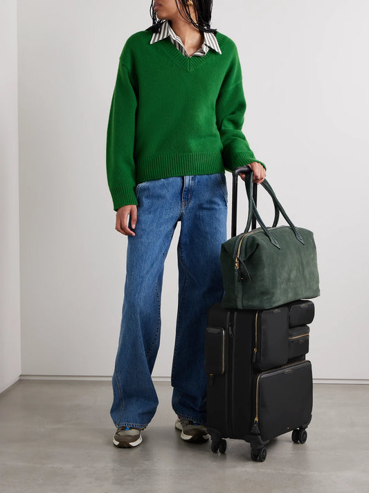 Image of Bags. Product name - Shorthaul Trolley Leather-trimmed Econyl Suitcase in Black colour by brand - Anya Hindmarch
