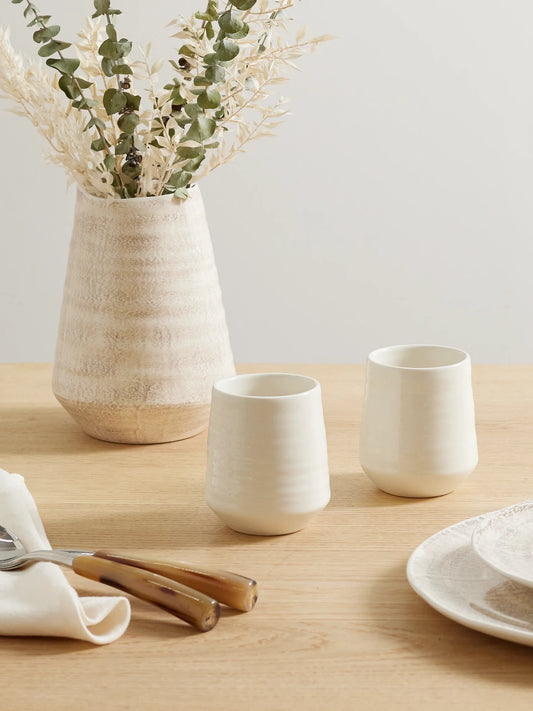 Image of Tableware. Product name - Tradition Set Of Two Ceramic Cups in White colour by brand - Brunello Cucinelli