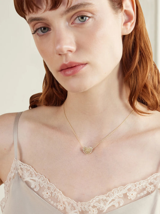 Image of Necklaces. Product name - Burst Flower Heart 14-karat Gold Diamond Necklace in Multi colour by brand - Sydney Evan