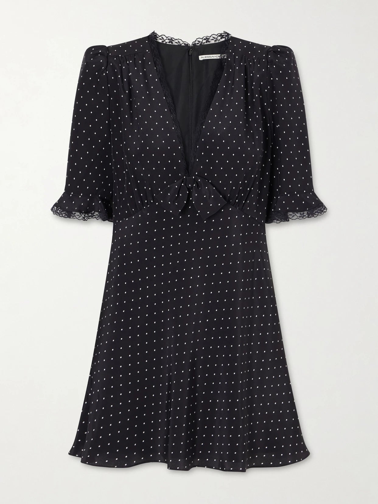 Bow-embellished Polka-dot Silk-satin Mini Dress