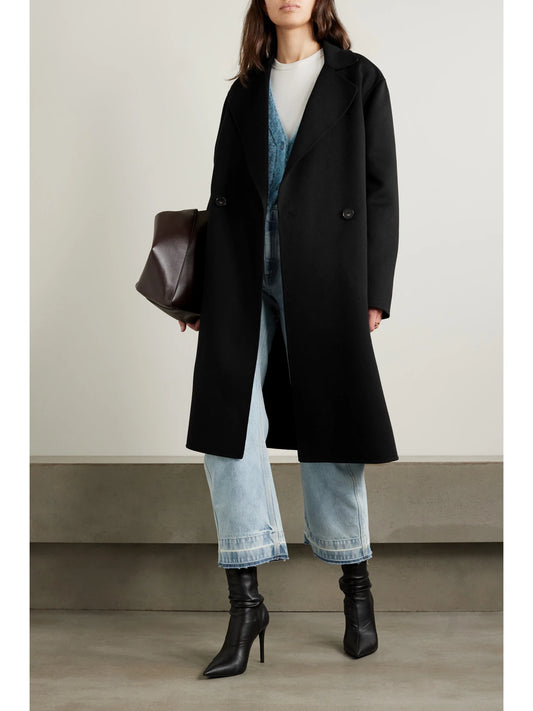 Image of Coats & Jackets. Product name - Iconic Double-breasted Wool Coat in Black colour by brand - Stella McCartney