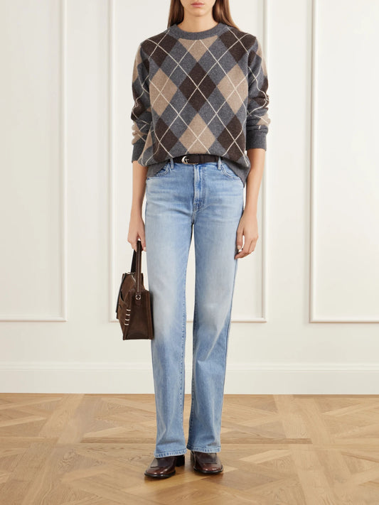 Image of Jeans. Product name - The Kick It Double Sneak Mid-rise Straight-leg Jeans in Light denim colour by brand - Mother
