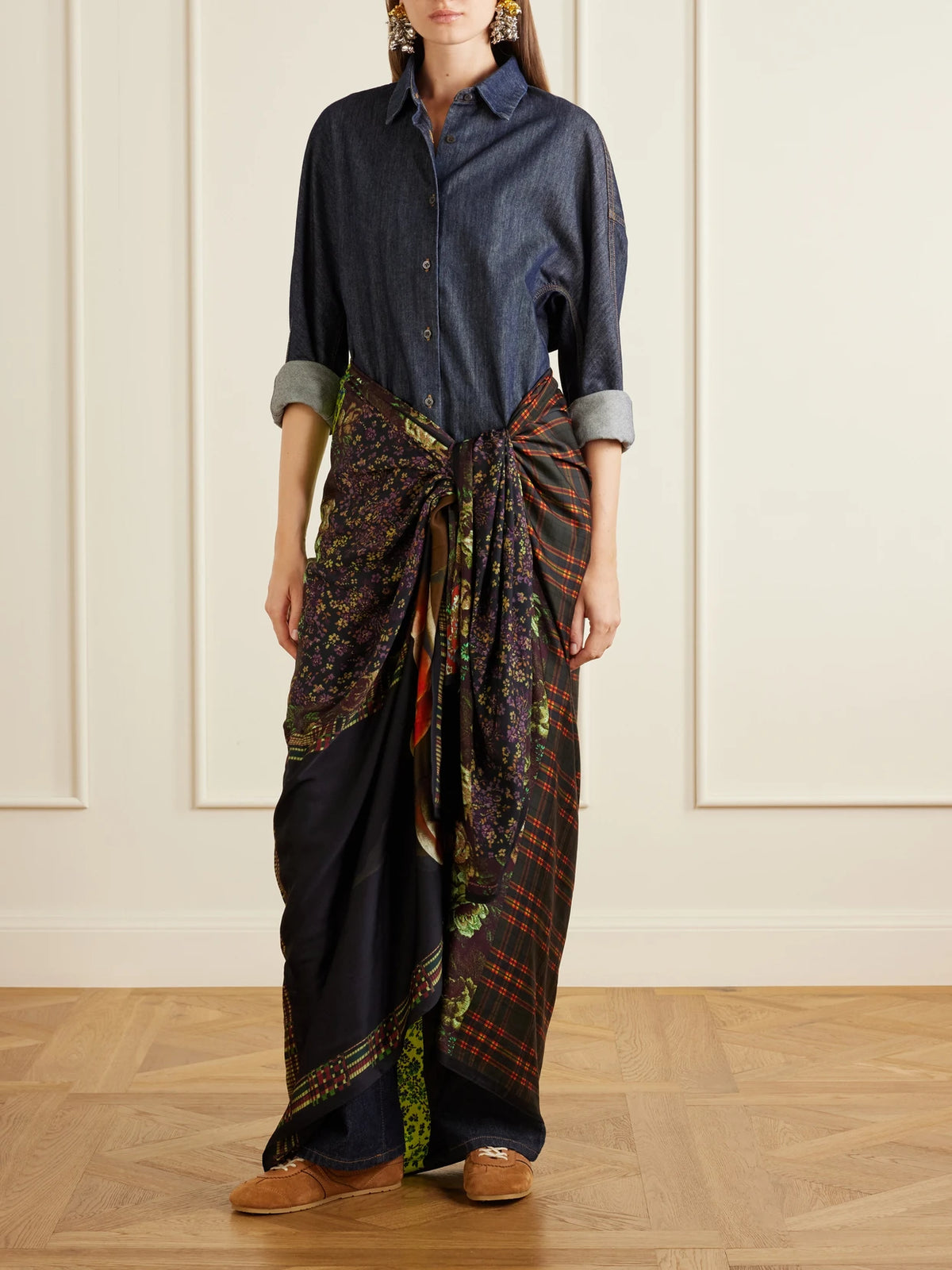 Image of Scarves & Shawls. Product name - Flara Floral-print Twill Scarf in Brown colour by brand - Dries Van Noten