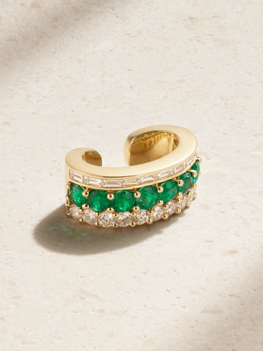 Lola 18-karat Gold, Emerald And Diamond Ear Cuff