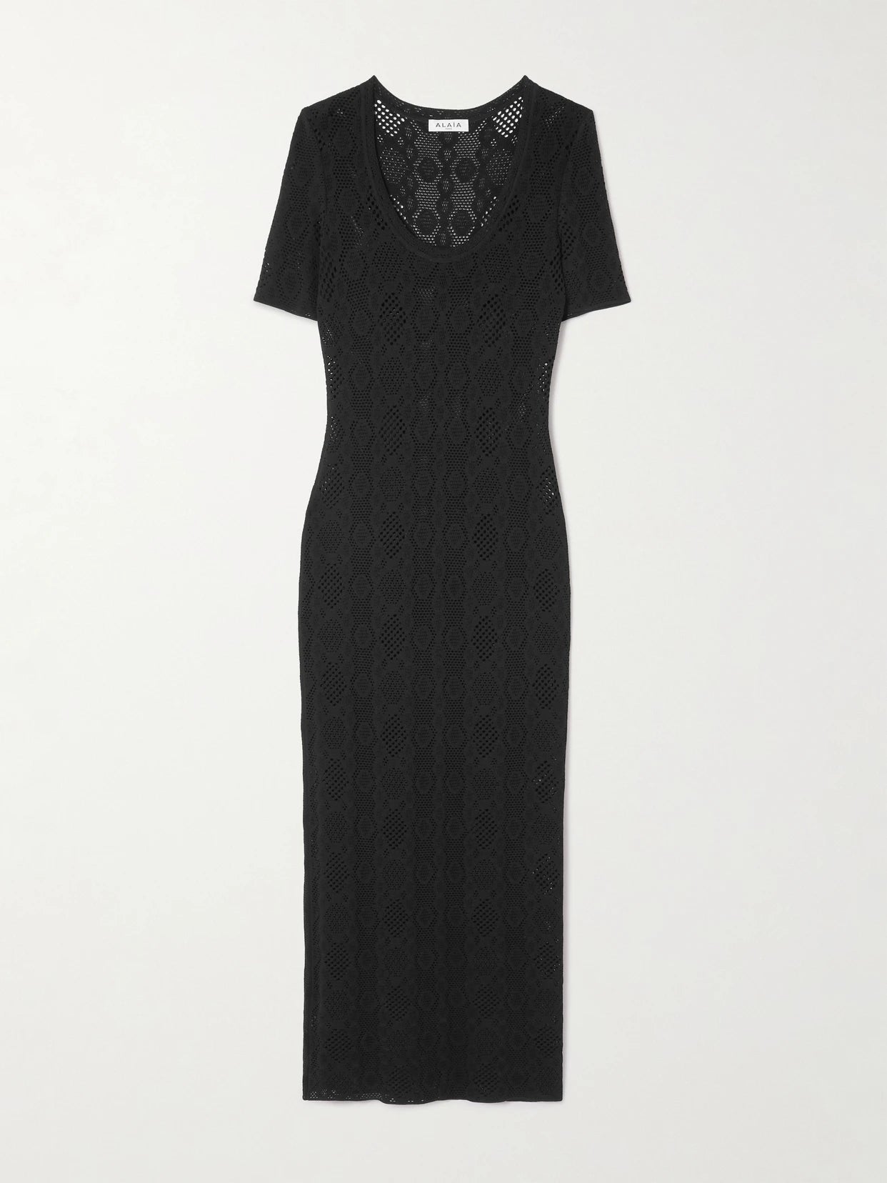Image of Dresses. Product name - Open-knit Midi Dress in Black colour by brand - Alaïa