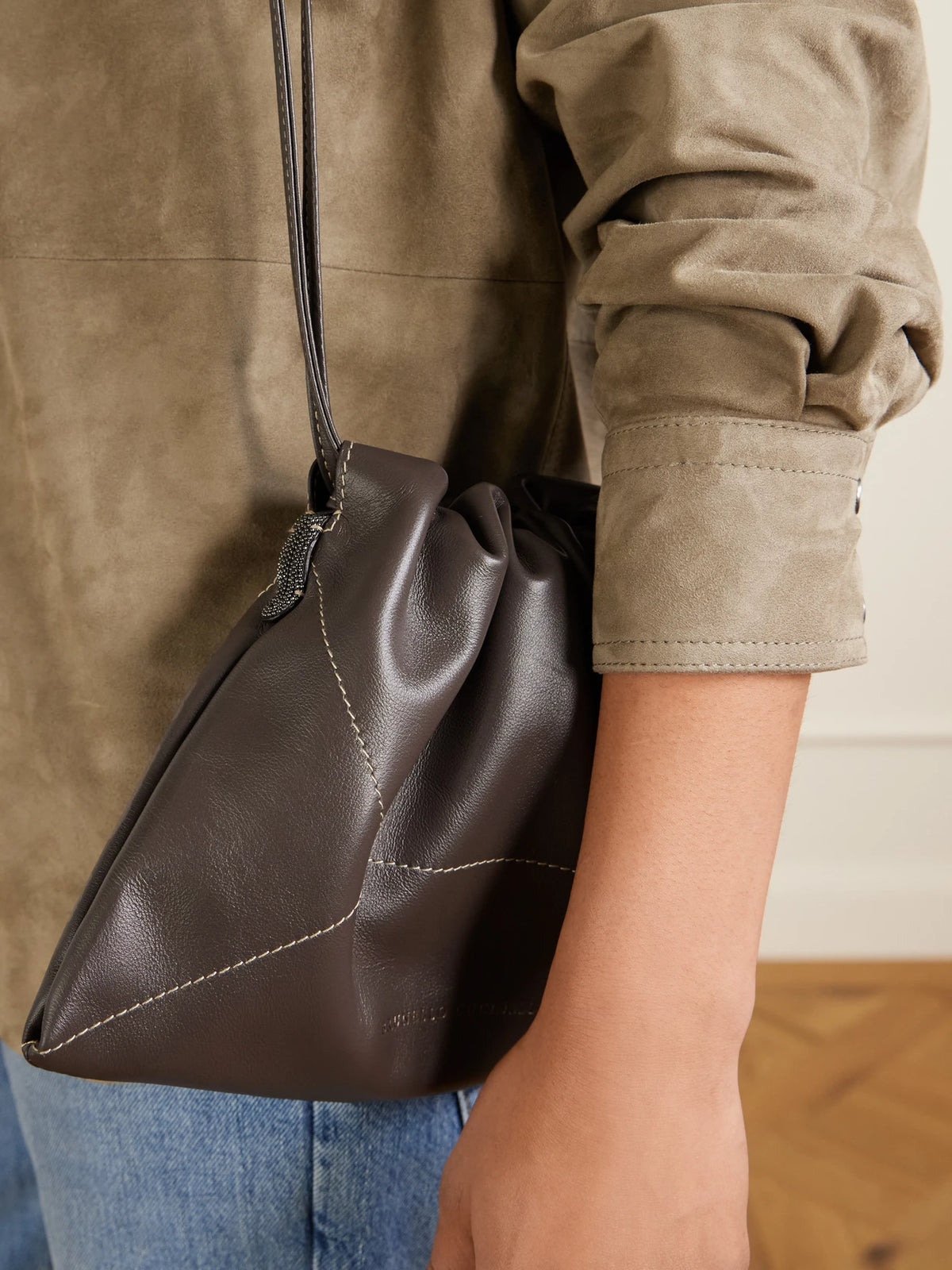 Embellished Leather Shoulder Bag