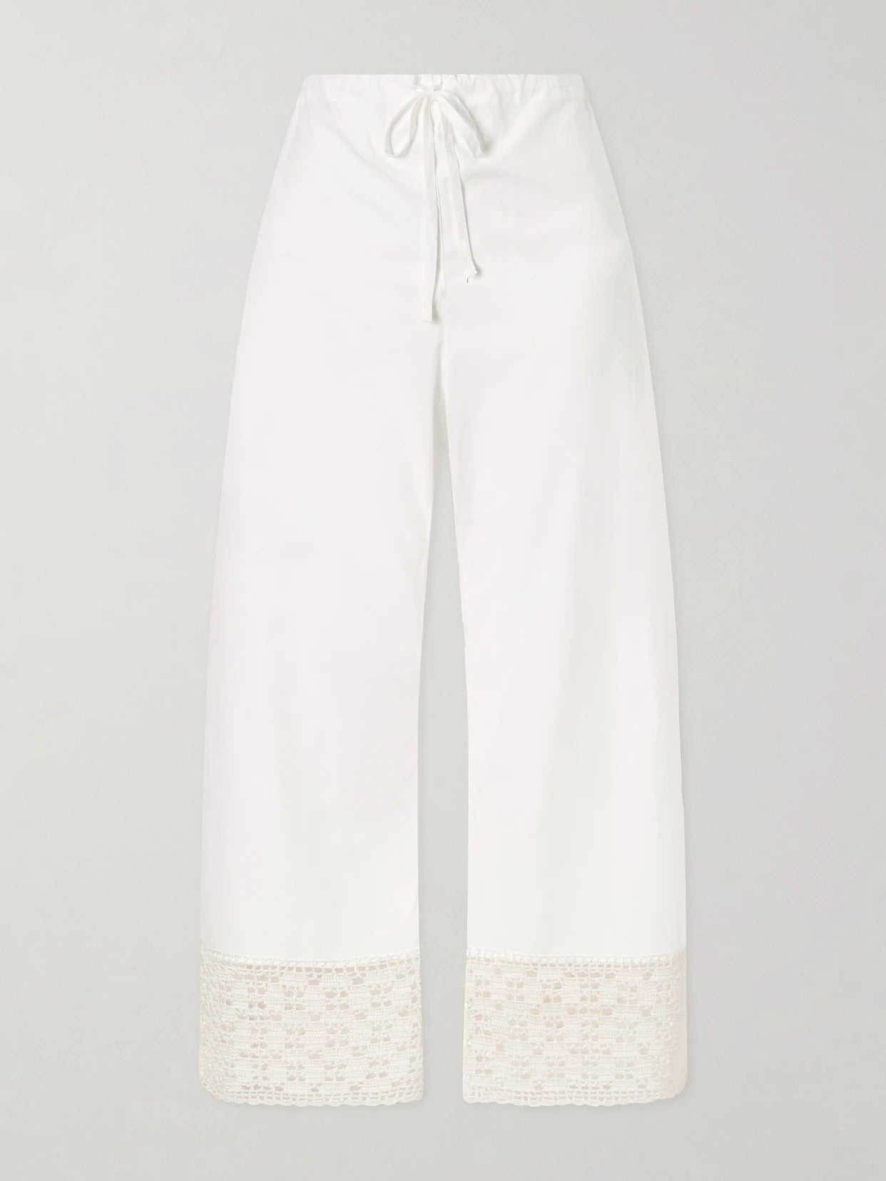 Heriloom Lace-trimmed Cotton-poplin Wide-leg Pants