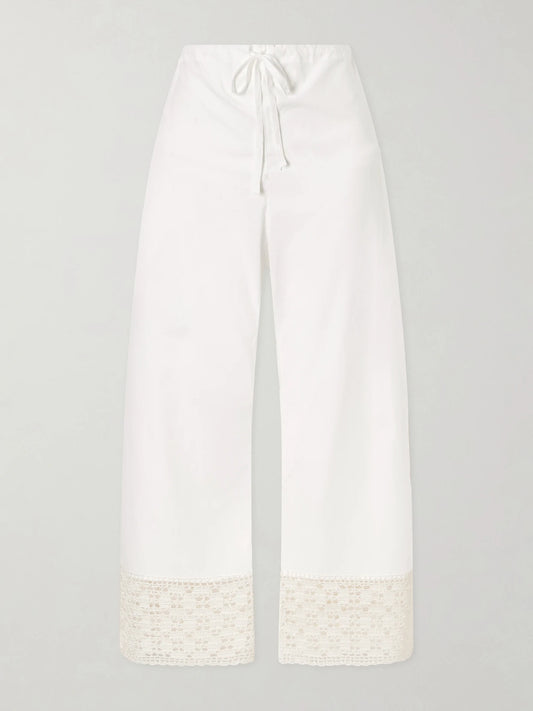 Heriloom Lace-trimmed Cotton-poplin Wide-leg Pants