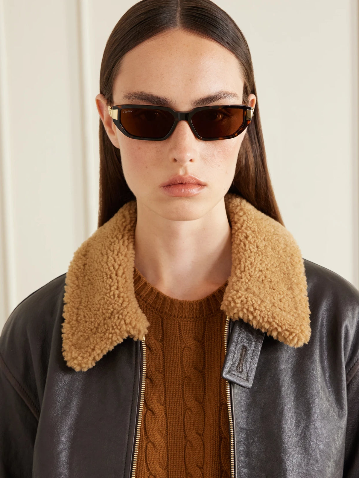 Image of Sunglasses. Product name - Panthère De Cartier Rectangular-frame Recycled-acetate Gold-tone Sunglasses in Brown, Violet colour by brand - Cartier Eyewear
