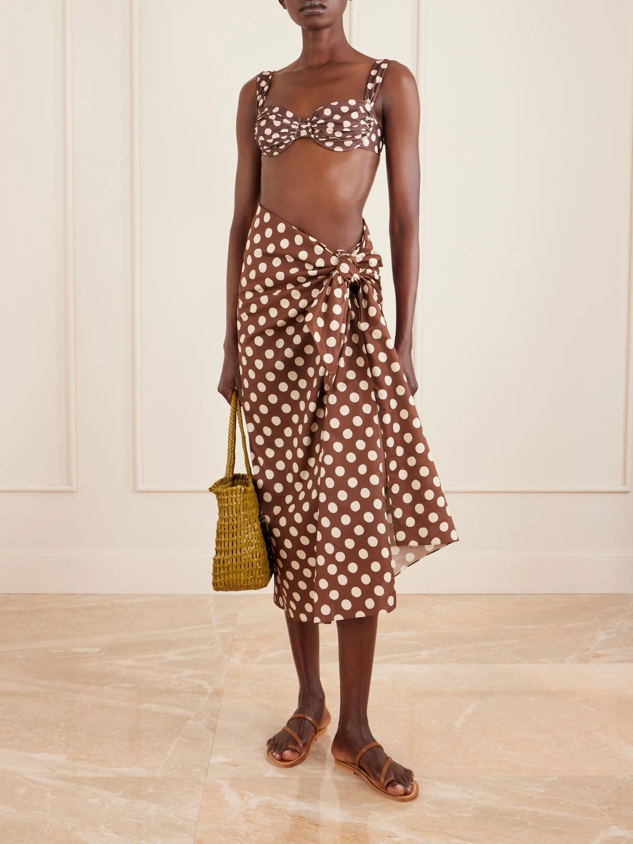 Image of Swimwear. Product name - Lomas Polka-dot Cotton Pareo in Brown colour by brand - Faithfull