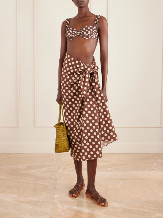 Image of Swimwear. Product name - Lomas Polka-dot Cotton Pareo in Brown colour by brand - Faithfull
