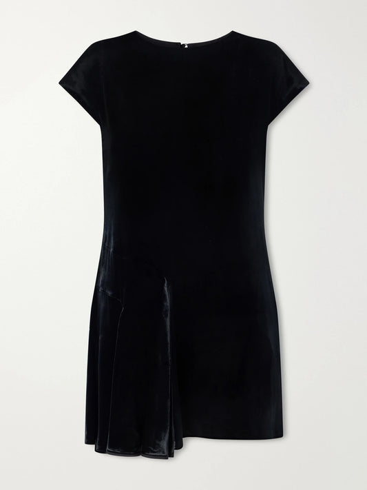 KHAITE Scarla Asymmetric Pleated Satin Mini Dress