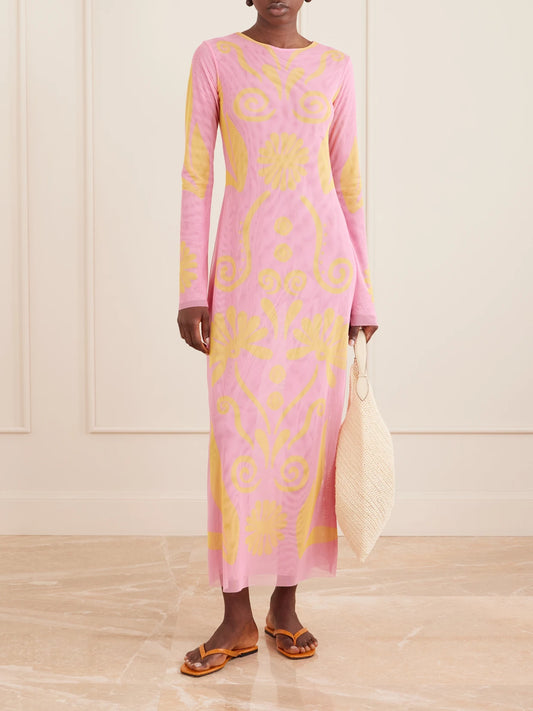 Tania Printed Mesh Maxi Dress