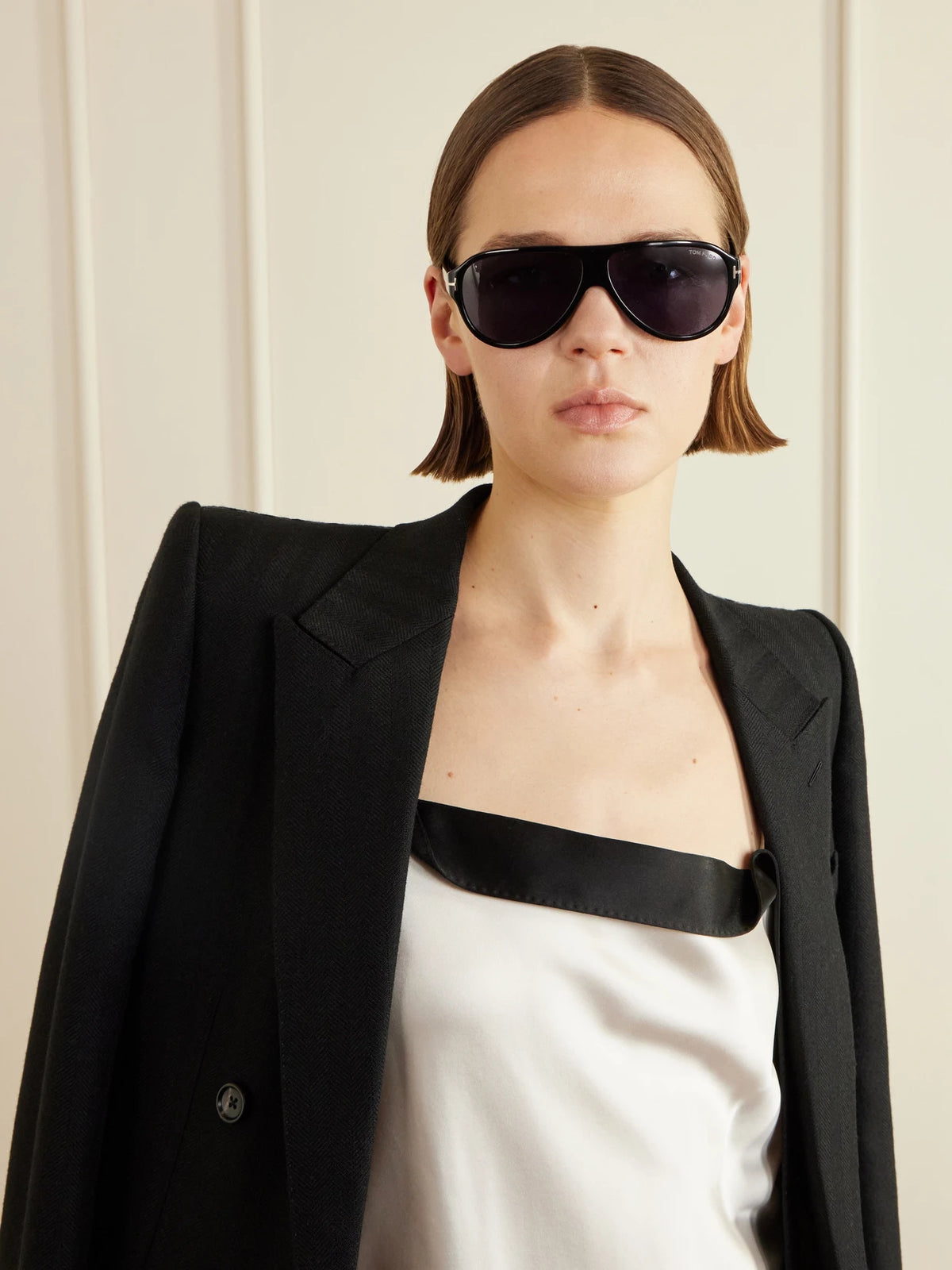 Image of Sunglasses. Product name - Samuele Aviator-style Acetate Sunglasses in Black colour by brand - TOM FORD