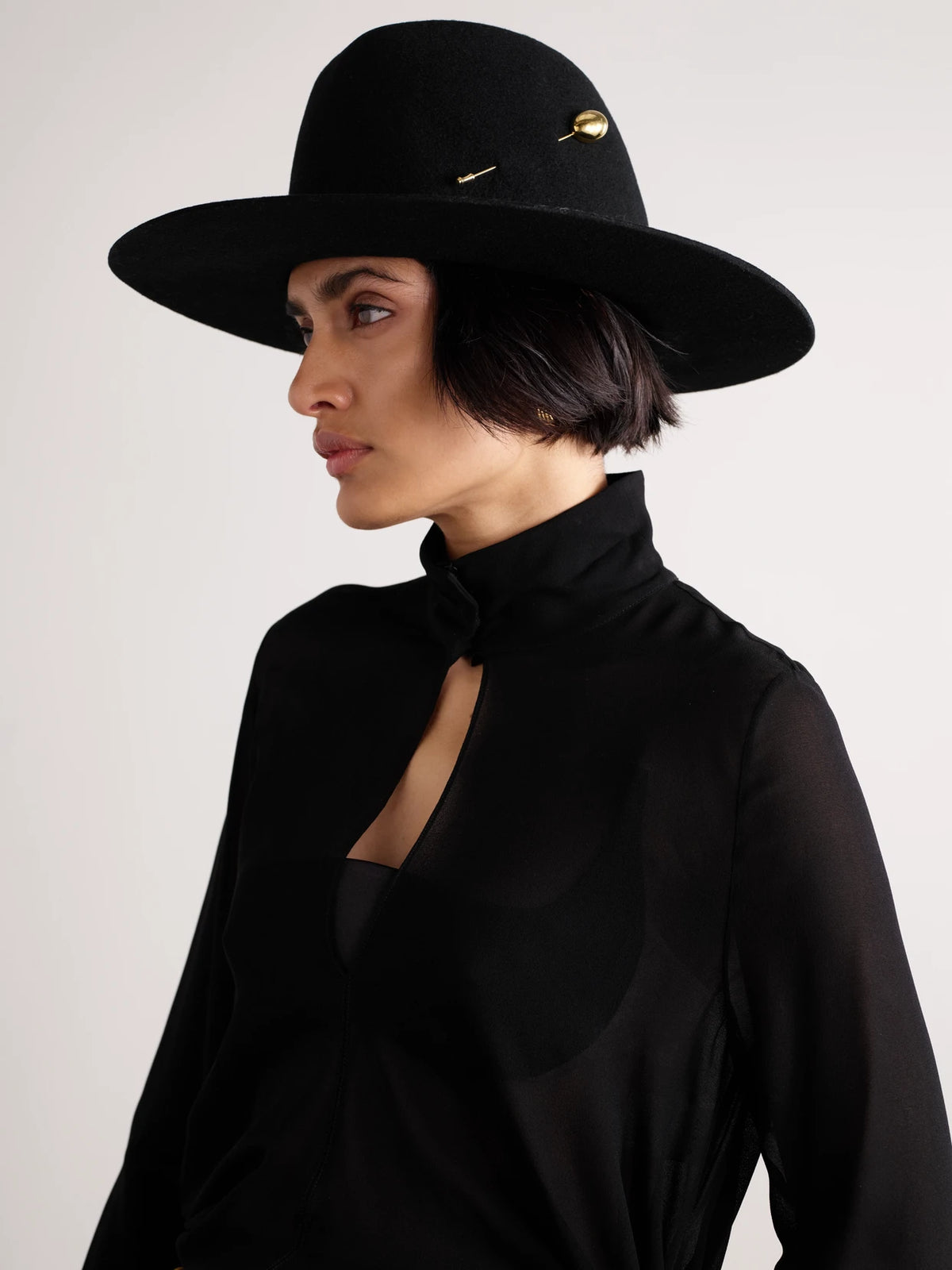 Image of Hats. Product name - Waverly Embellished Wool And Silk-blend Felt Fedora in Black colour by brand - Gigi Burris