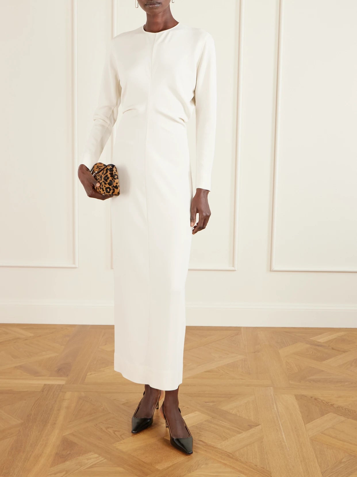 Image of Dresses. Product name - Garderob Gathered Crepe Maxi Dress in Ivory colour by brand - TOTEME