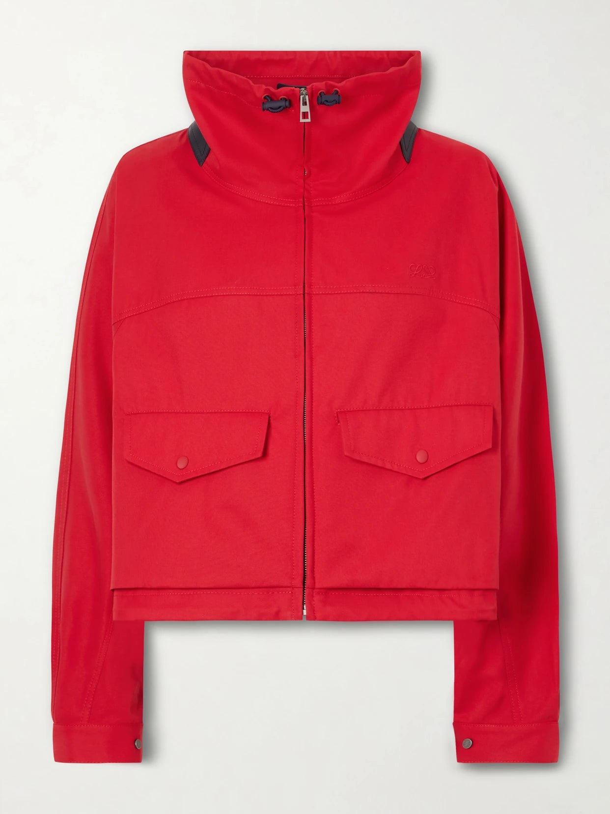 Leather-trimmed Anagram-embroidered Cropped Cotton And Silk-blend Gabardine Jacket