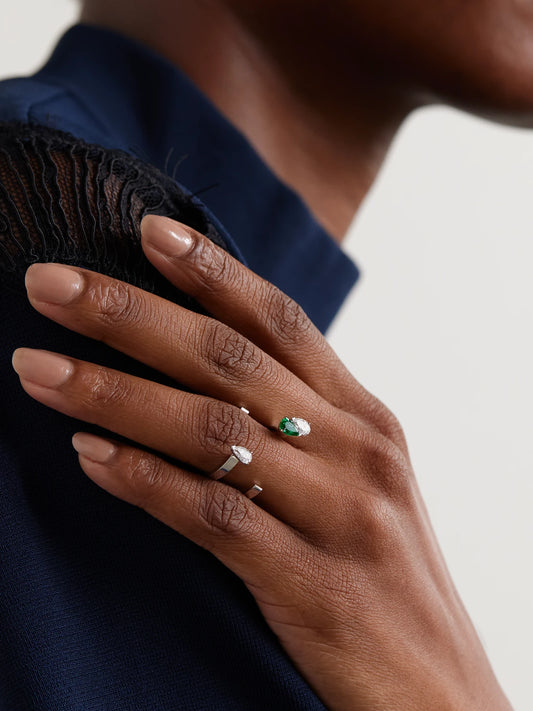 Image of Rings. Product name - Serti Sur Vide 18-karat White Gold, Diamond And Emerald Ring in Green colour by brand - Repossi
