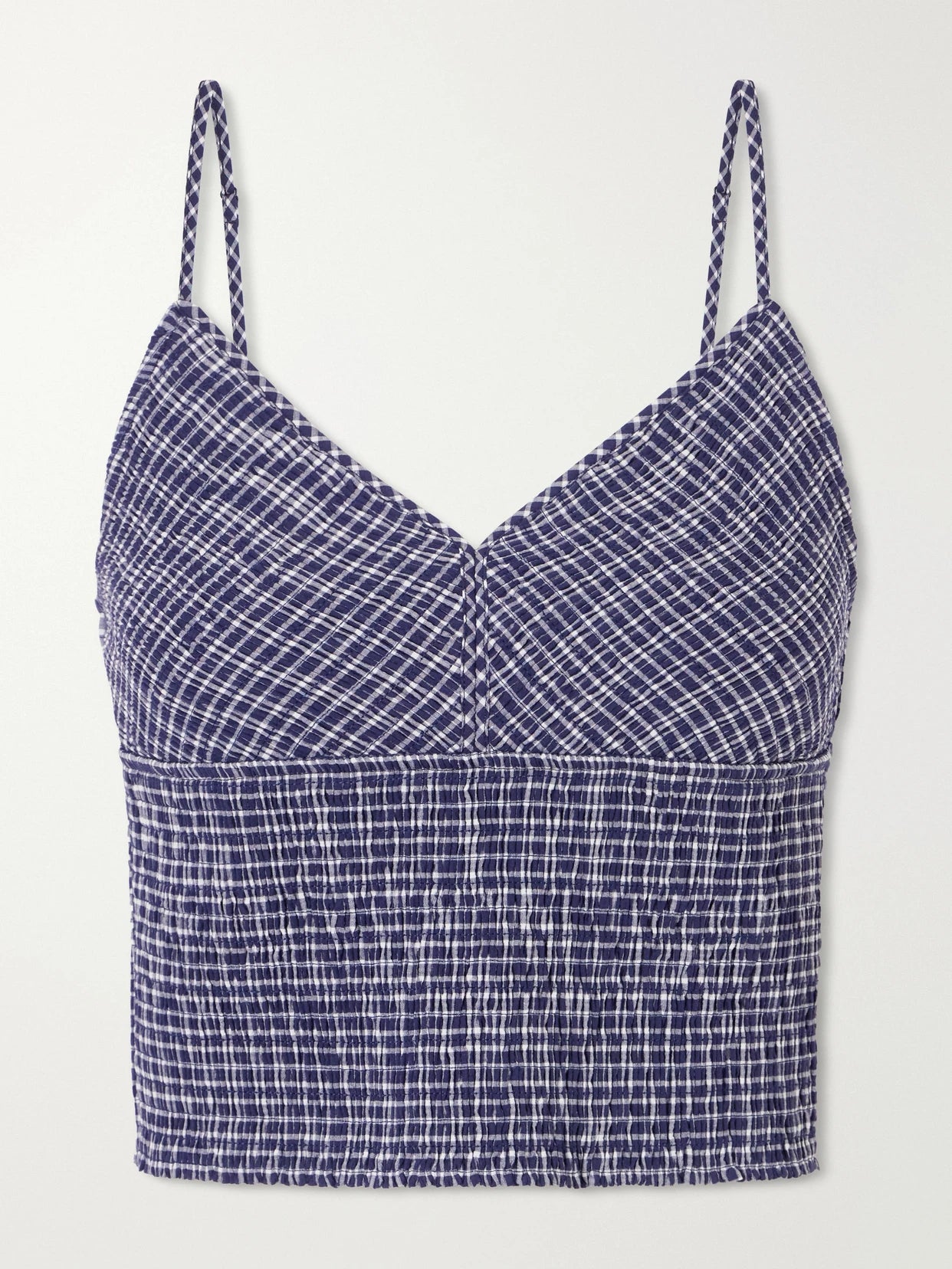 Anora Smocked Striped Stretch-knit Cotton-blend Top