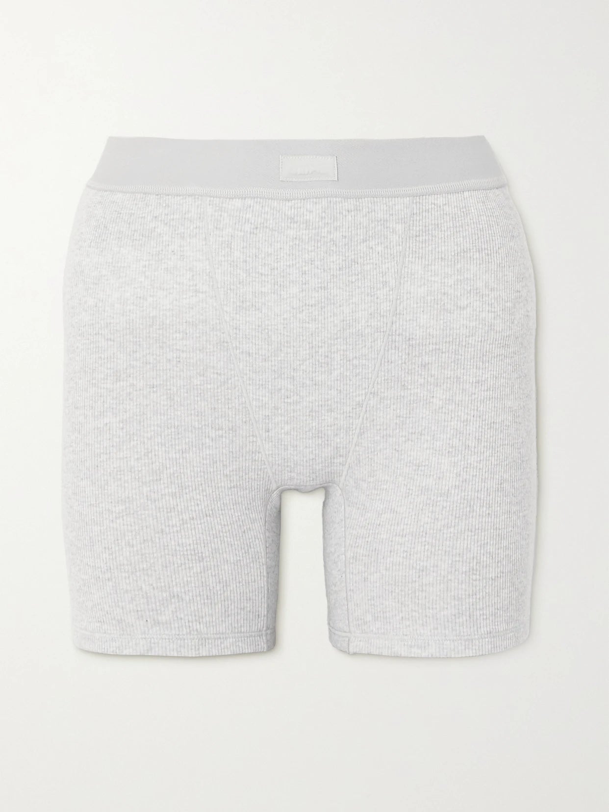 Image of Sleepwear & Loungewear. Product name - Cotton Collection Ribbed Cotton-blend Jersey Boxer Shorts - Light Heather Grey in Gray colour by brand - SKIMS