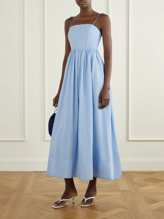 Image of Dresses. Product name - Rosie Cotton And Silk-blend Poplin Maxi Dress in Blue colour by brand - Aje