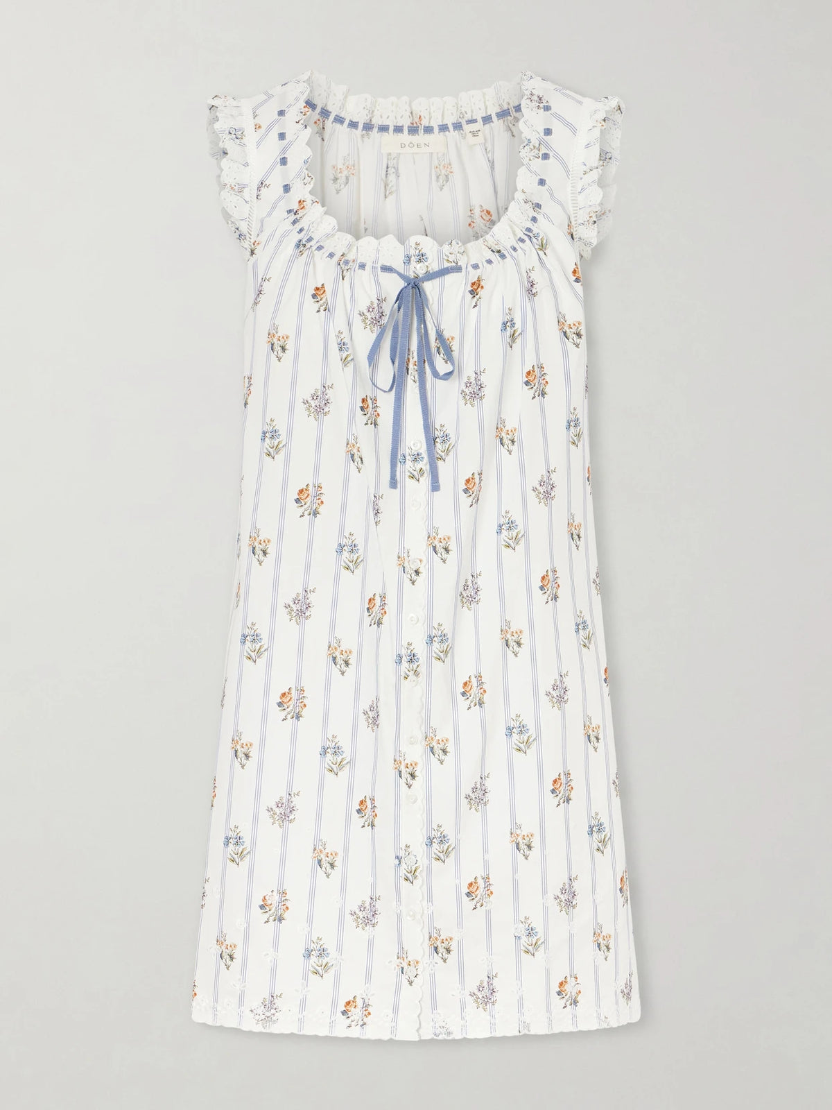 Nessie Embroidered Striped Floral-print Organic Cotton Mini Dress