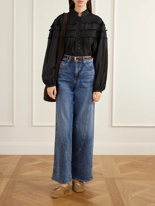 Image of Jeans. Product name - Taylor Mid-rise Wide-leg Jeans in Mid denim colour by brand - Veronica Beard