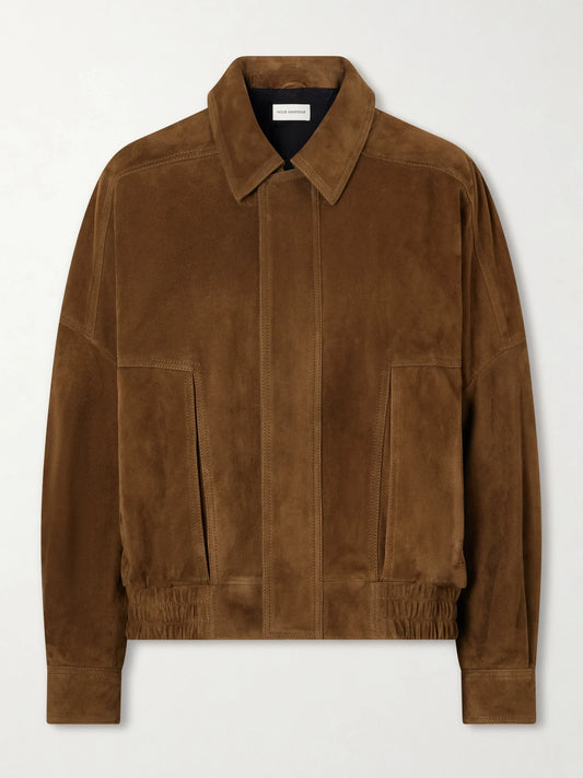 Image of Coats & Jackets. Product name - Dalma Suede Jacket in Brown colour by brand - Nour Hammour