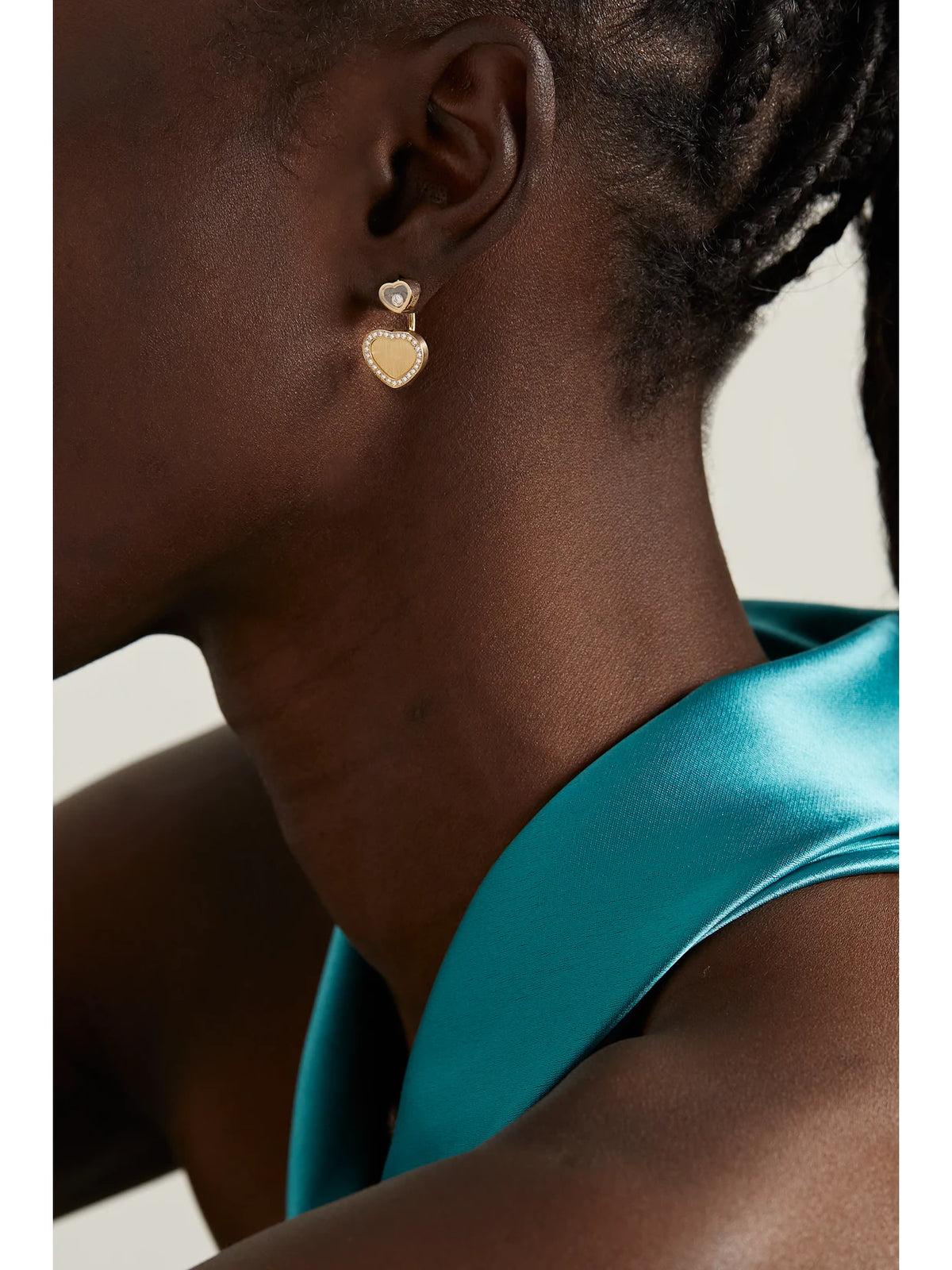 Image of Earrings. Product name - Happy Hearts 18-karat Gold Diamond Earrings in Multi colour by brand - Chopard