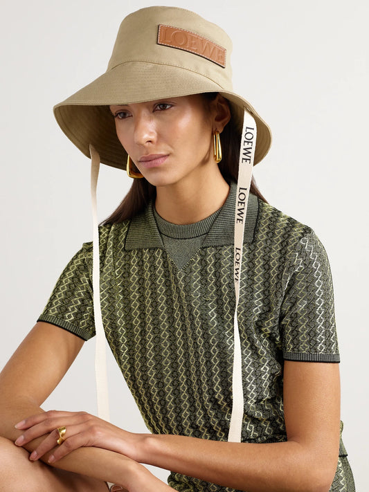 Image of Hats. Product name - + Paula's Ibiza Appliquéd Cotton-canvas Bucket Hat in Beige colour by brand - LOEWE