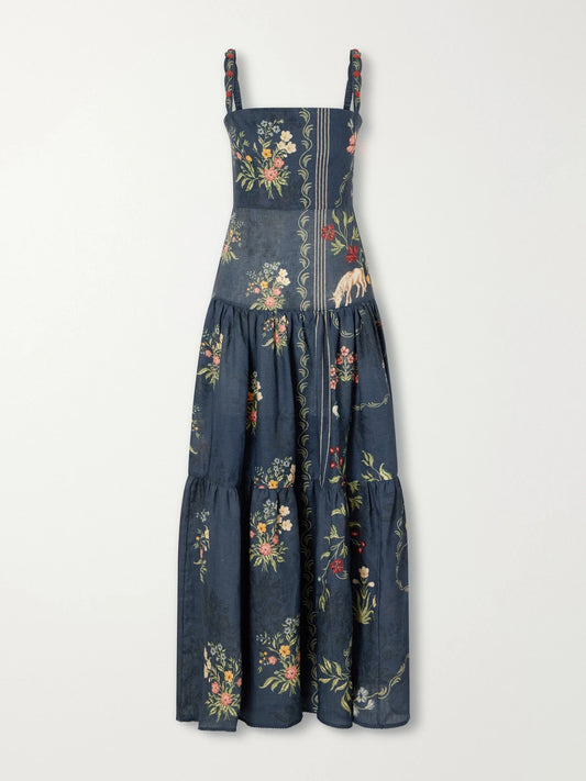 Agua by Agua Bendita Lima Floral-print Linen Woven Maxi Dress