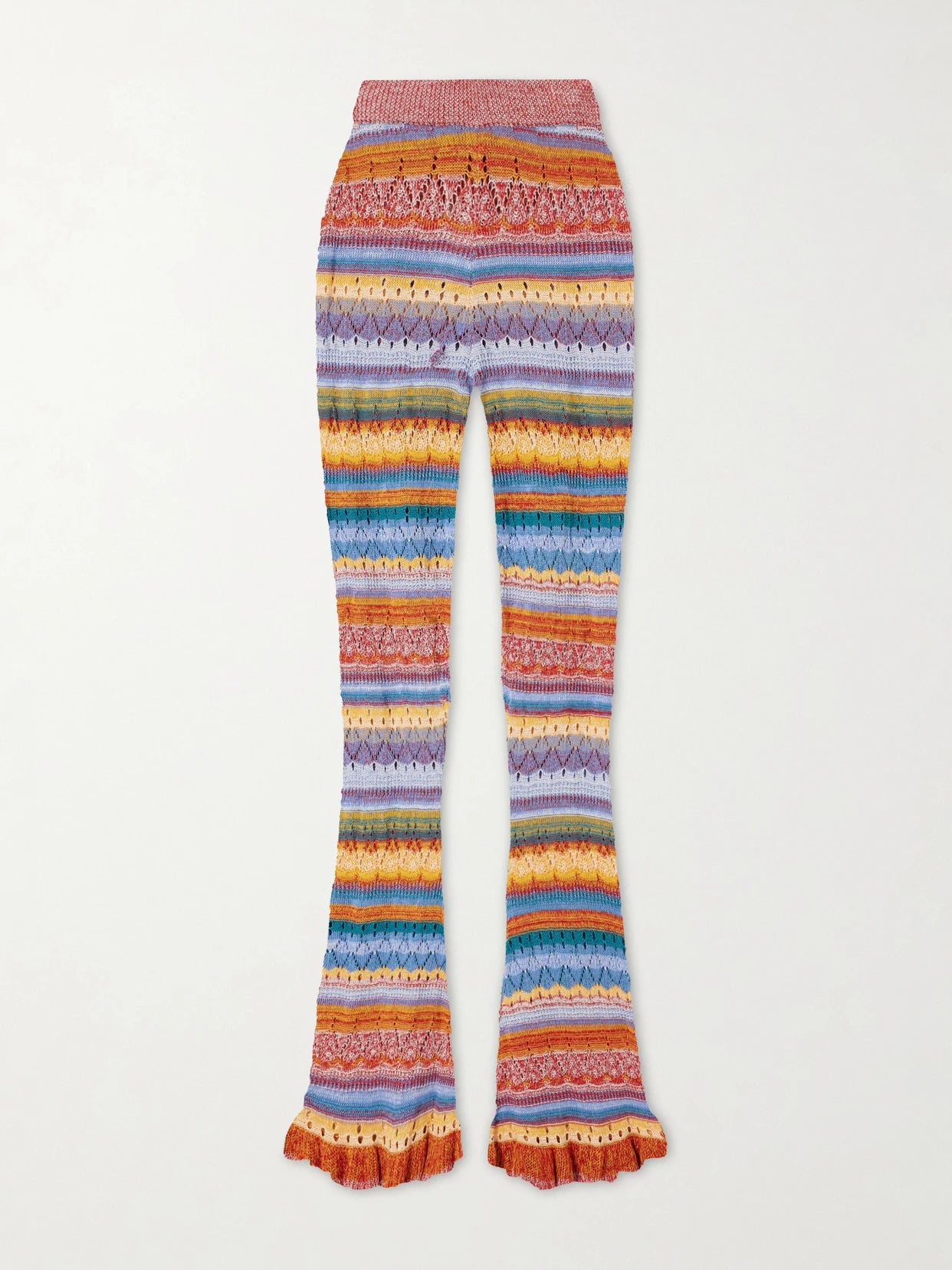 Striped Open-knit Cotton Straight-leg Pants