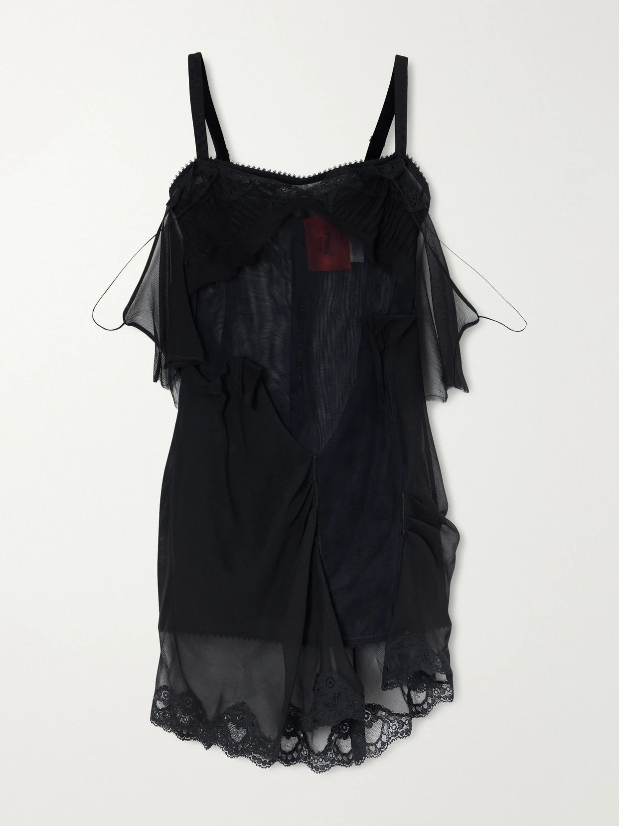 Image of Dresses. Product name - Cold Morning Lace-trimmed Sheer Tulle Mini Dress in Black colour by brand - Dilara Findikoglu