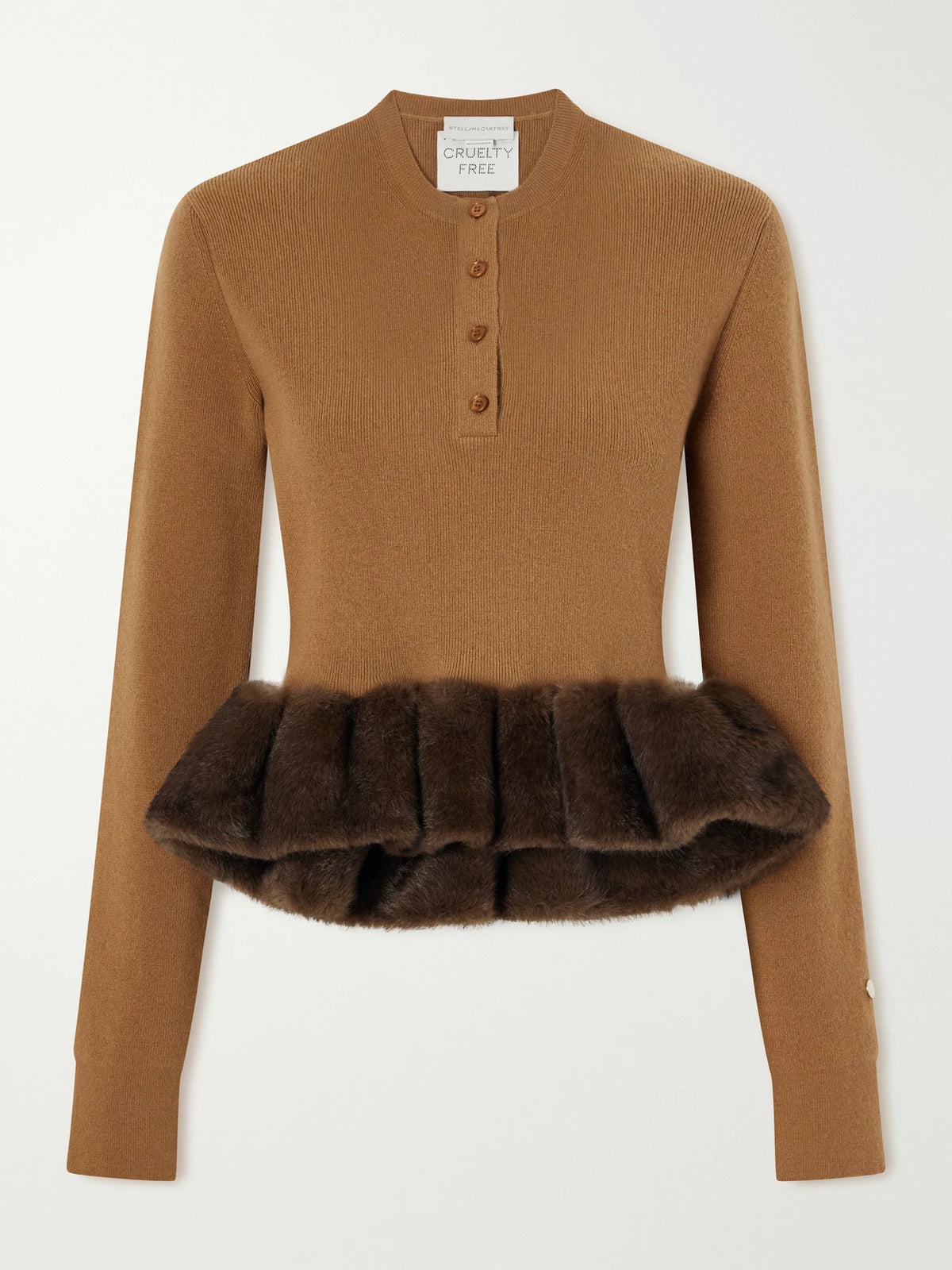 Stella McCartney Shearling-trim Wool-blend Cardigan