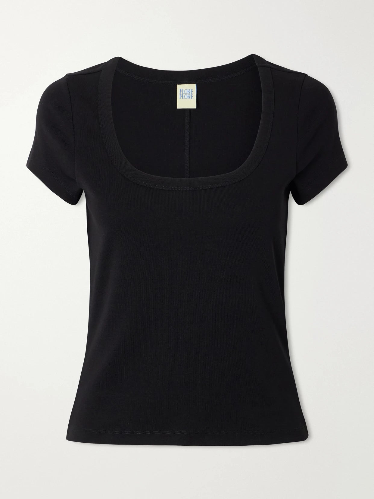 Image of a model wearing Tops. Product name - Lulu Baby Organic Cotton-jersey T-shirt in Black colour by brand - FLORE FLORE