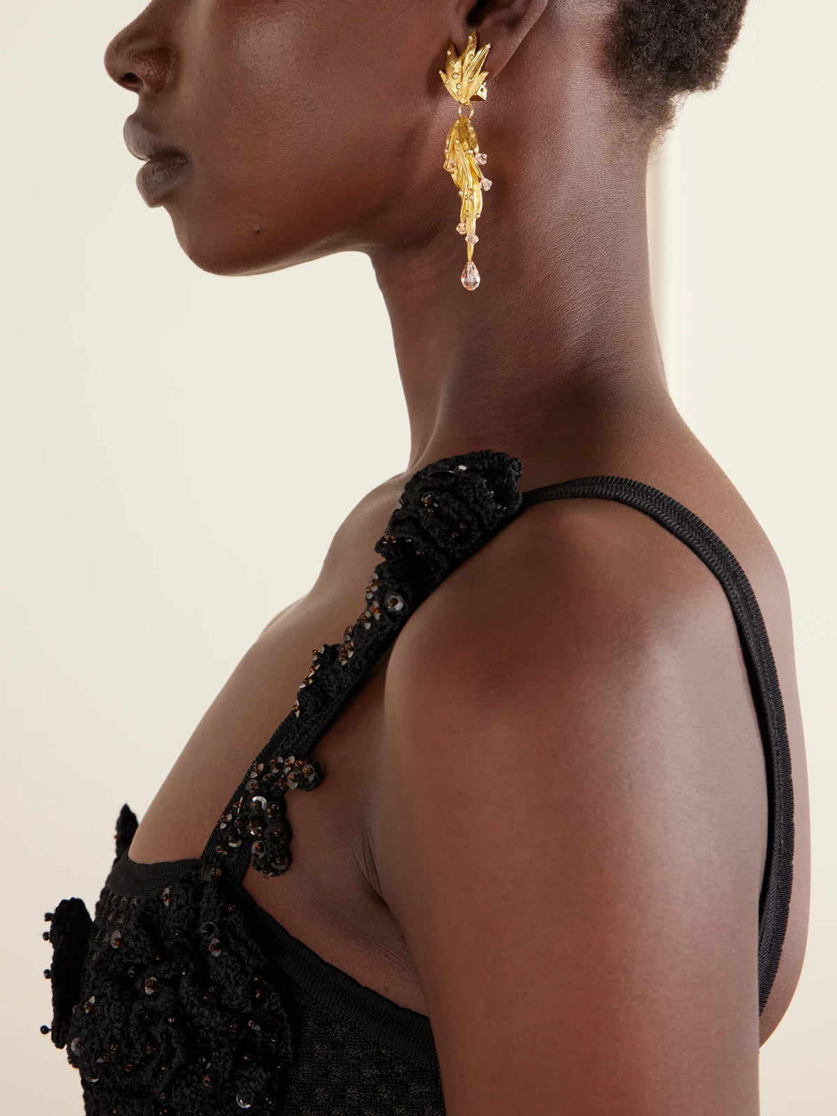 Image of Earrings. Product name - Palm Leaf Crystal-embellished Gold-tone Clip Earrings in Multi colour by brand - Oscar de la Renta