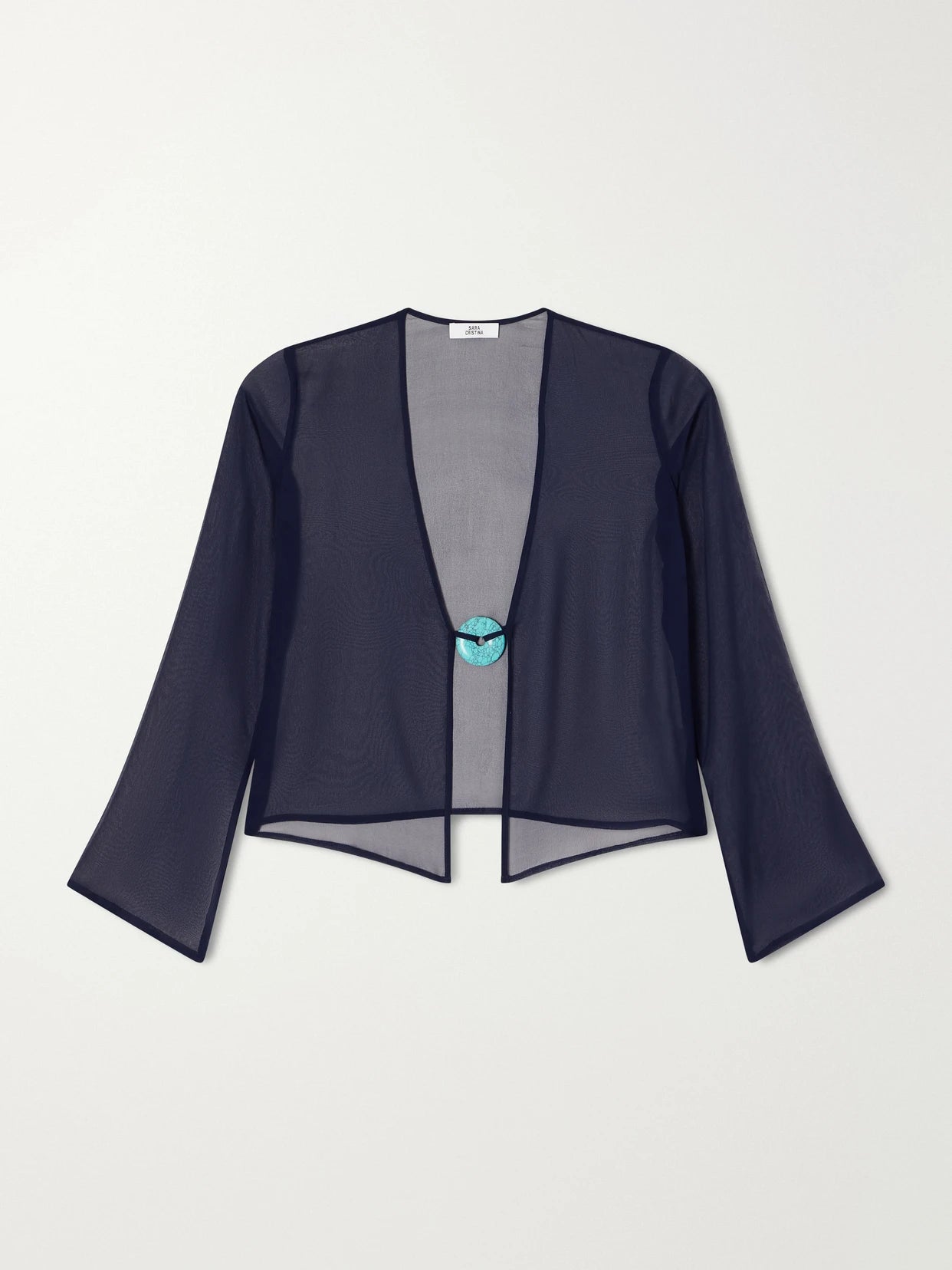 Image of Swimwear. Product name - Nerea Pearl-embellished Silk-chiffon Blouse in Navy colour by brand - Sara Cristina