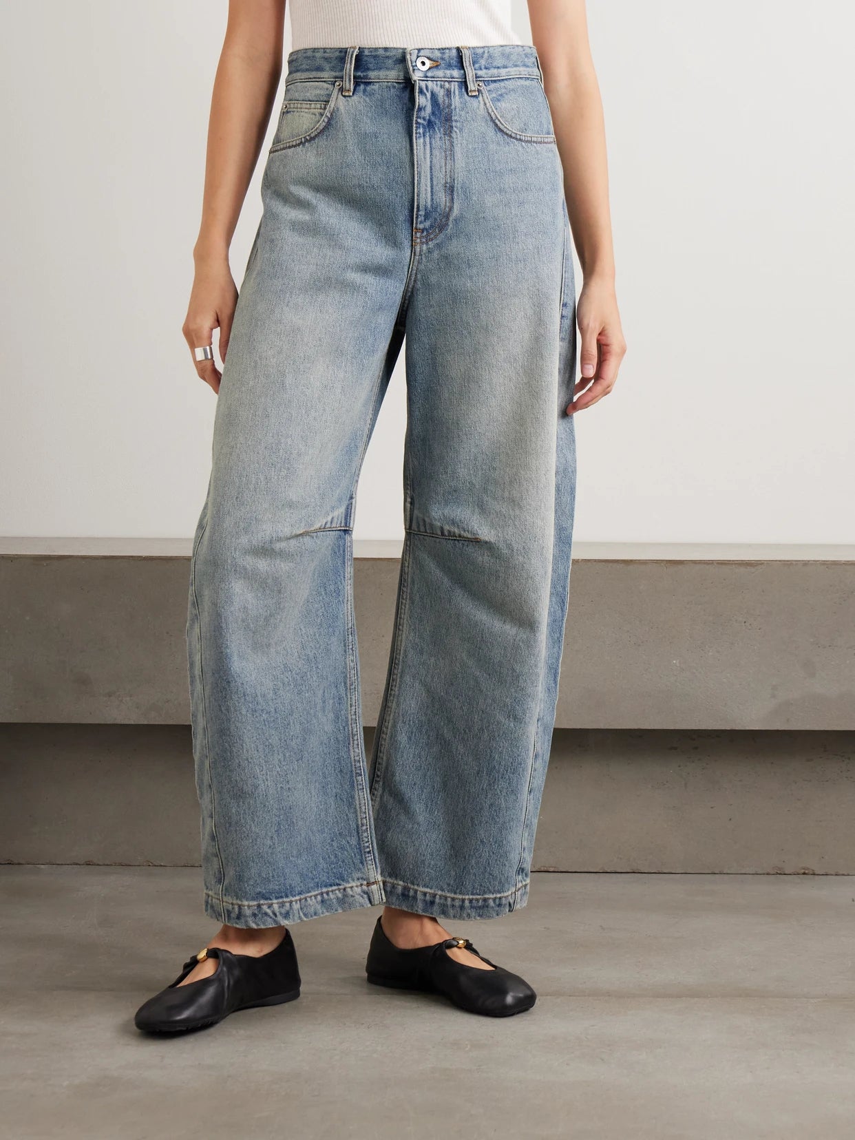 Embroidered High-rise Barrel-leg Jeans