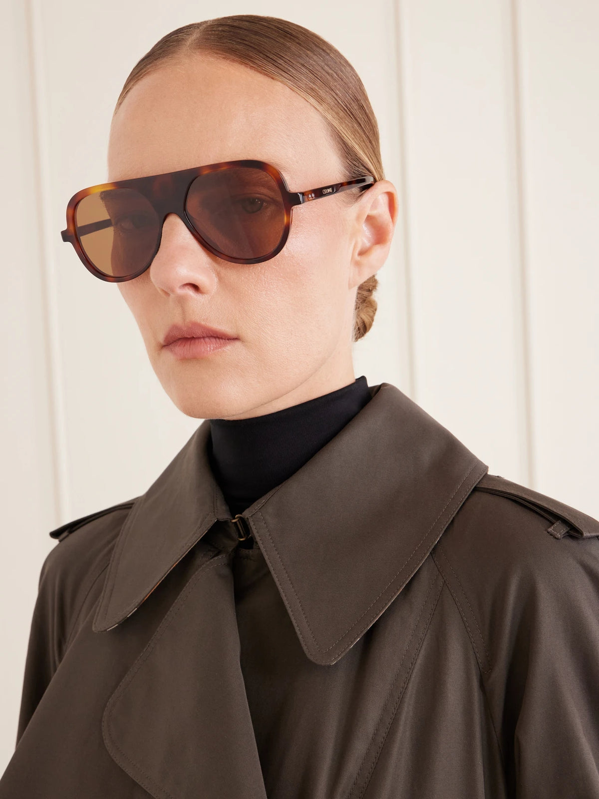 Image of Sunglasses. Product name - Thin Pilot Aviator-style Acetate Sunglasses in Tortoiseshell colour by brand - CELINE Eyewear