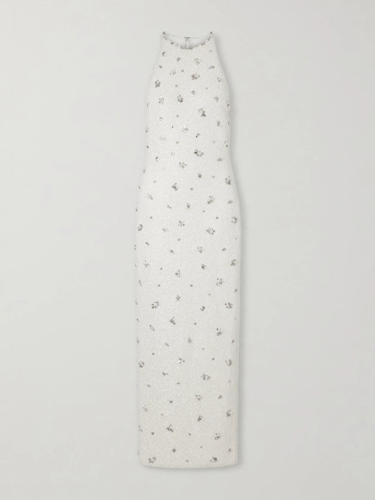 Image of Dresses. Product name - Diamond Embellished Tulle Gown in Ivory colour by brand - Clio Peppiatt