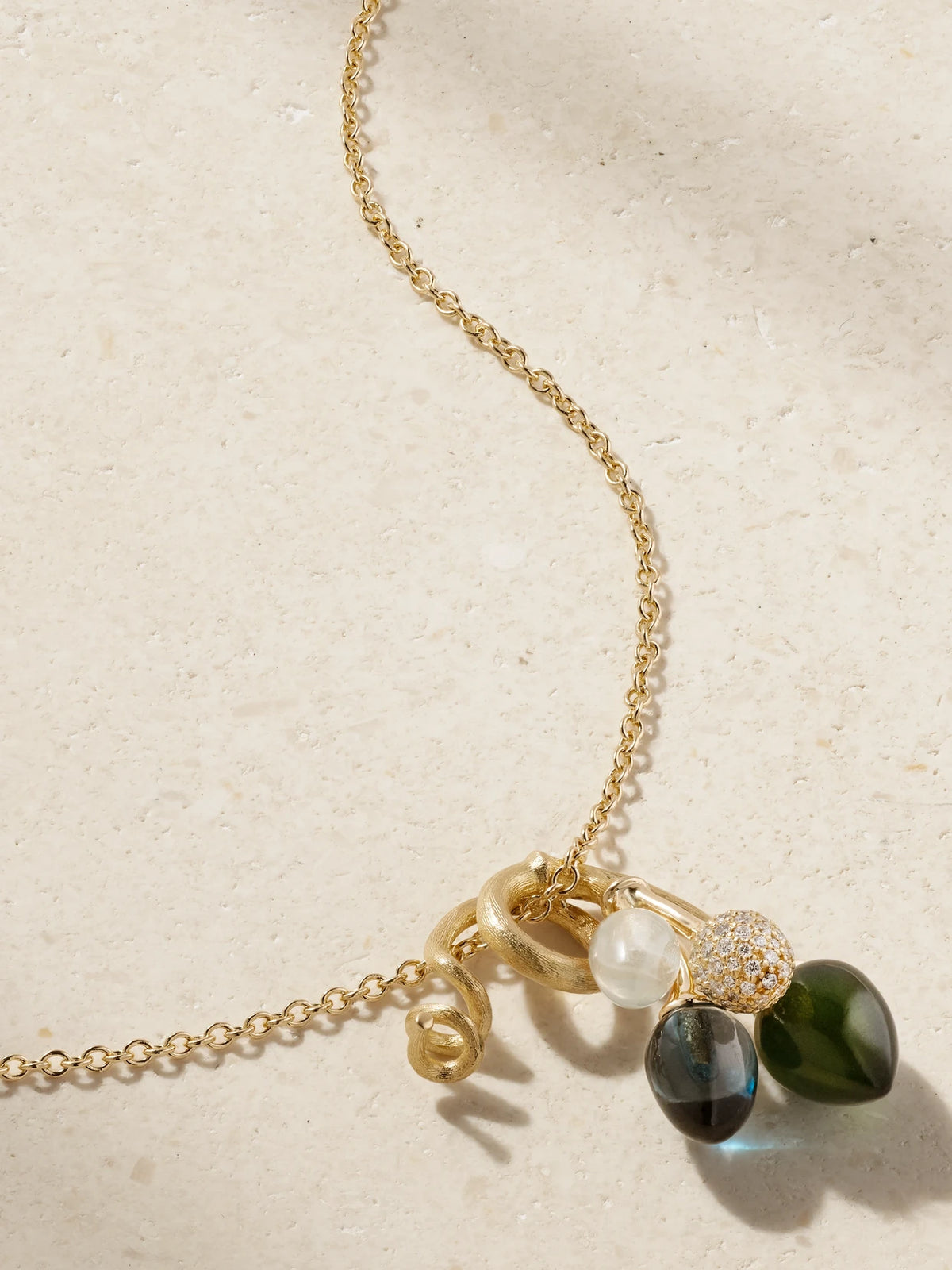 Lotus Bunch 18-karat Gold Multi-stone Necklace