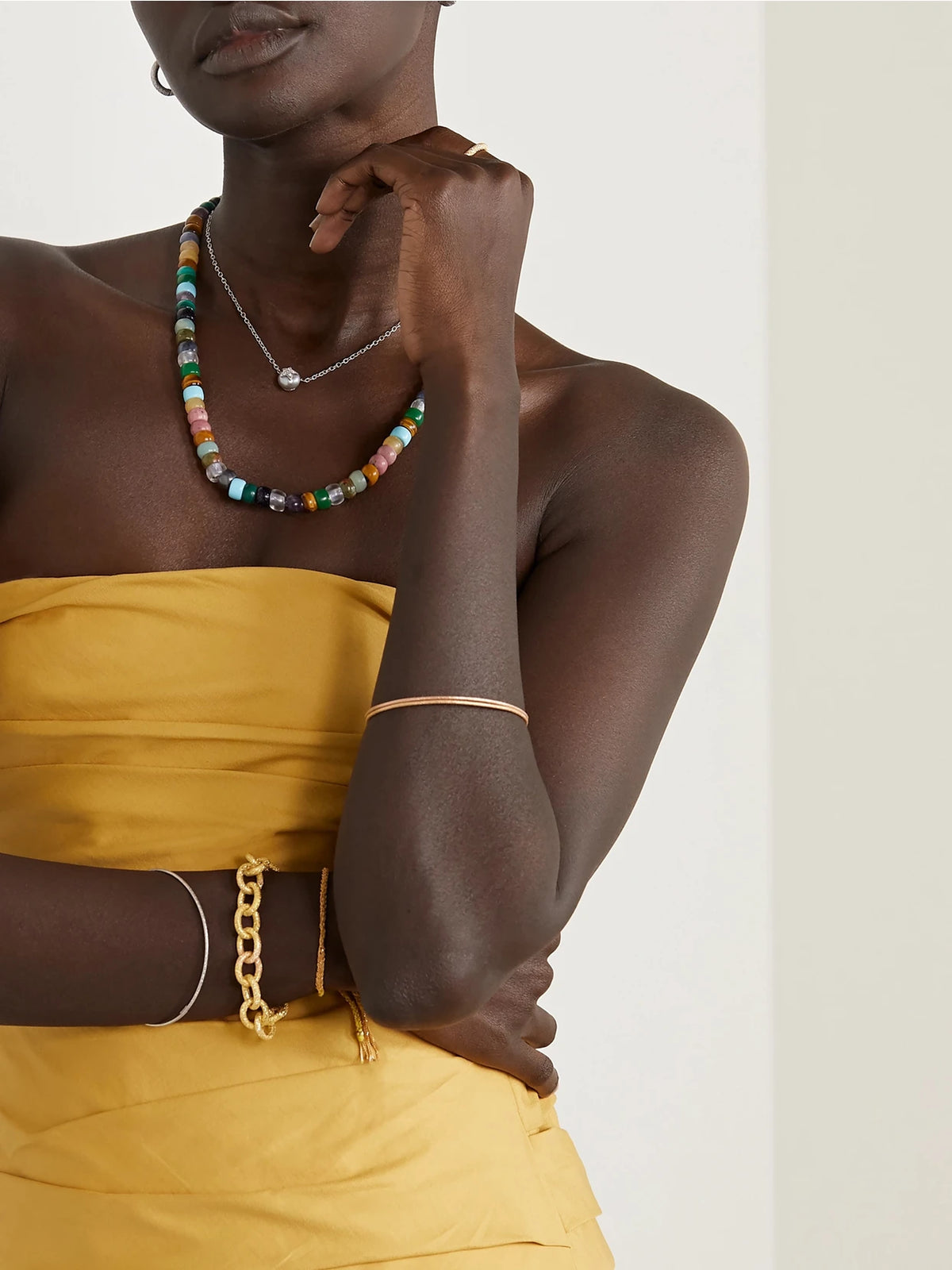 Image of Necklaces. Product name - Forte Beads Moonbow 18-karat Gold And Lurex Multi-stone Necklace Kit in Blue colour by brand - Carolina Bucci