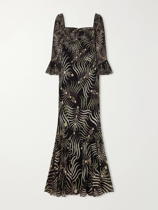 Saloni Willa Printed Silk-chiffon Gown