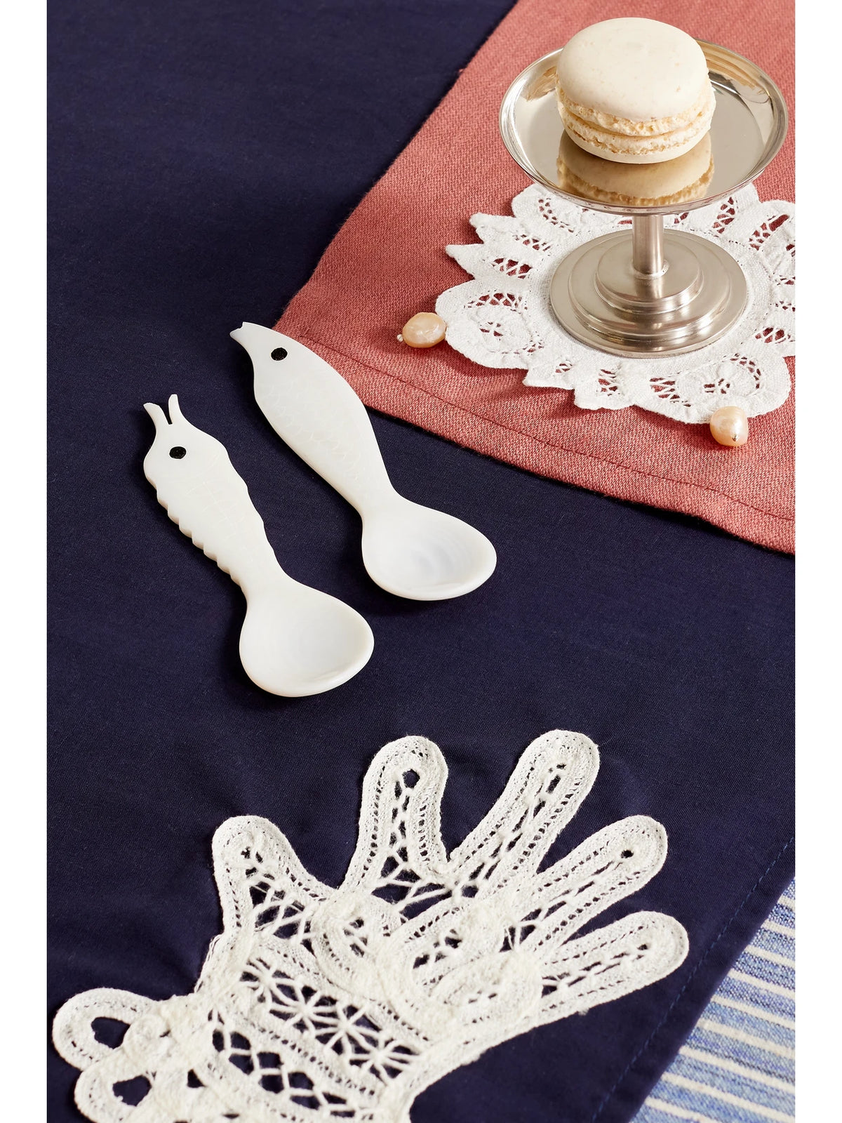 Image of Tableware. Product name - Sea Creatures Set Of Four Mother-of-pearl Spoons in Off-white colour by brand - Gohar World