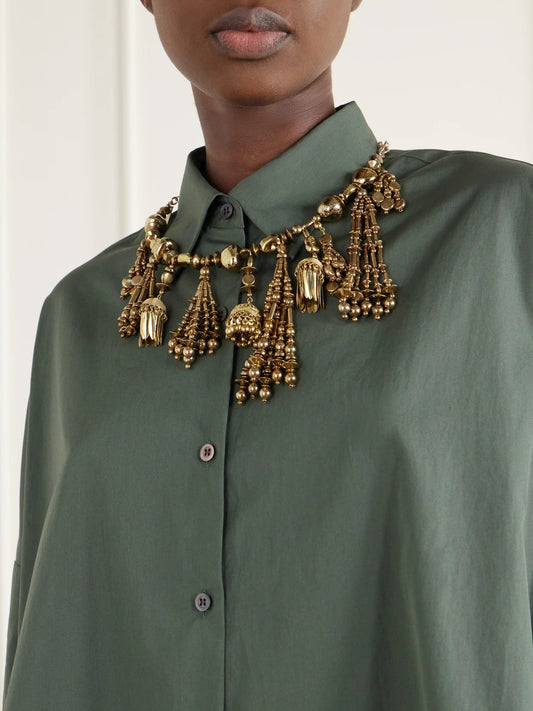 Image of Necklaces. Product name - Tasseled Embellished Gold-tone And Resin Necklace in Matte gold colour by brand - Dries Van Noten