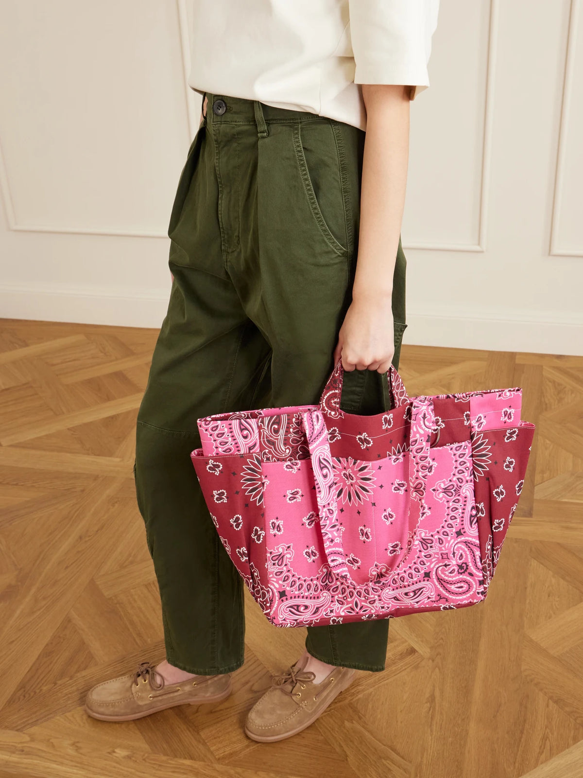 Image of Bags. Product name - Picnic Bandana-print Cotton Tote in Pink colour by brand - CALL IT BY YOUR NAME