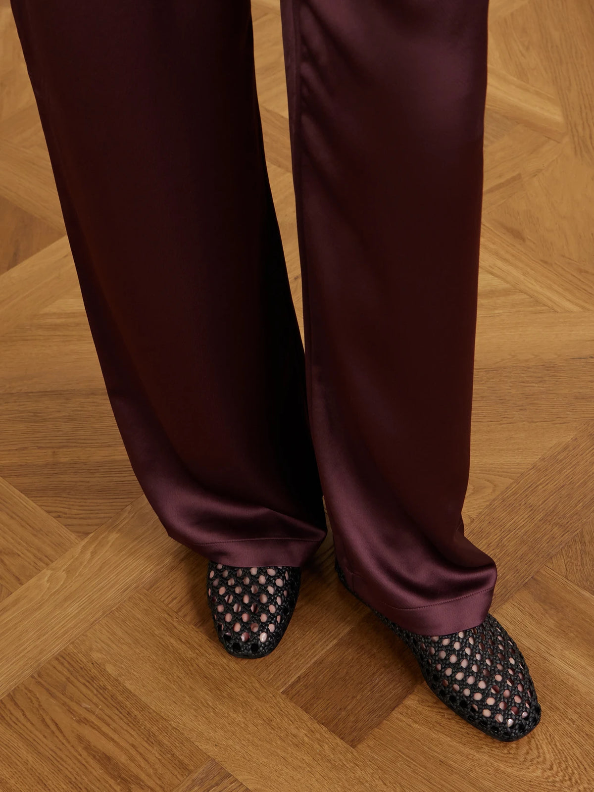 High Throat Woven Leather Ballet Flats