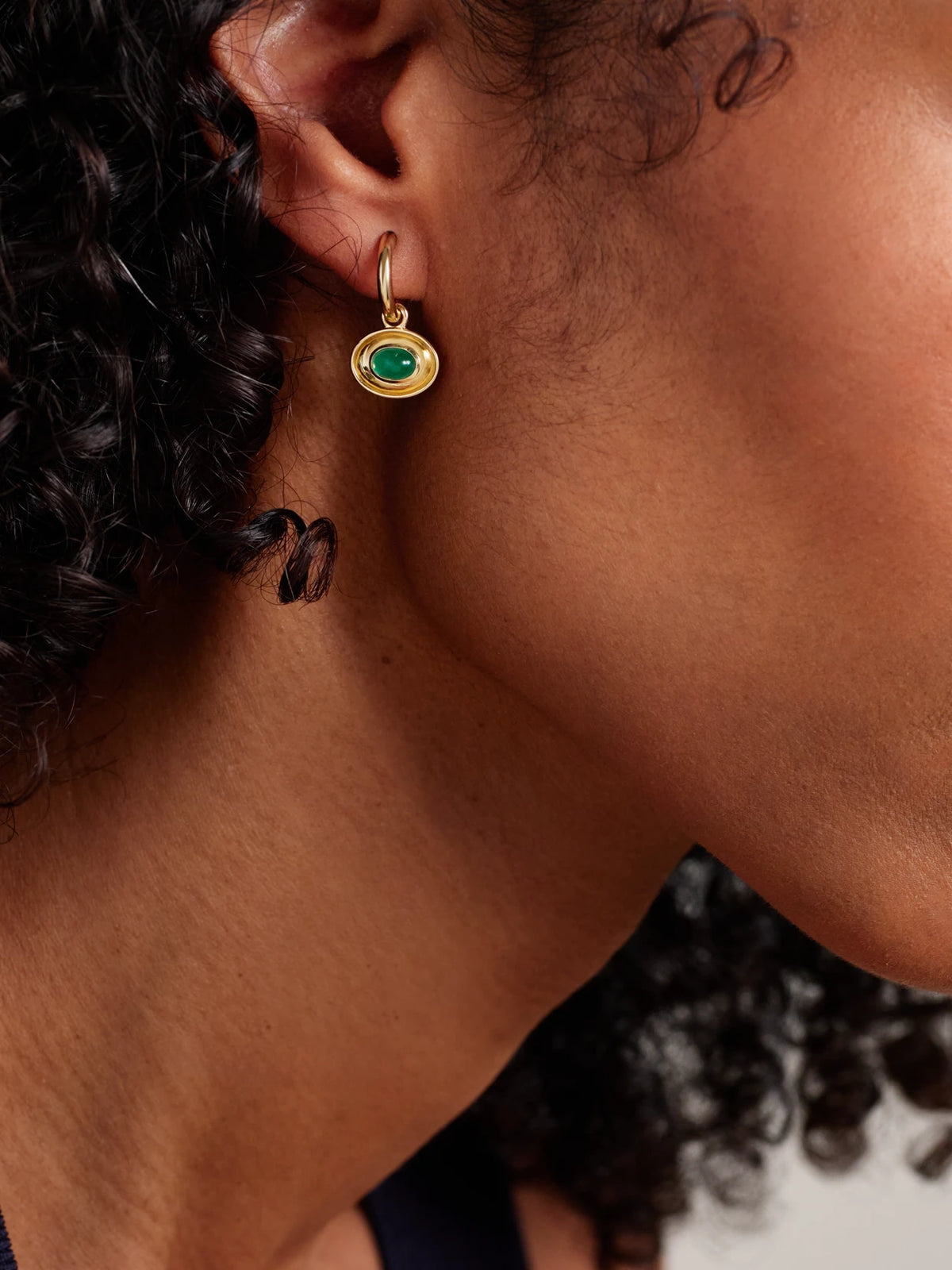 Image of Earrings. Product name - Aurelia 14-karat Gold Emerald Hoop Earrings in Multi colour by brand - By Pariah